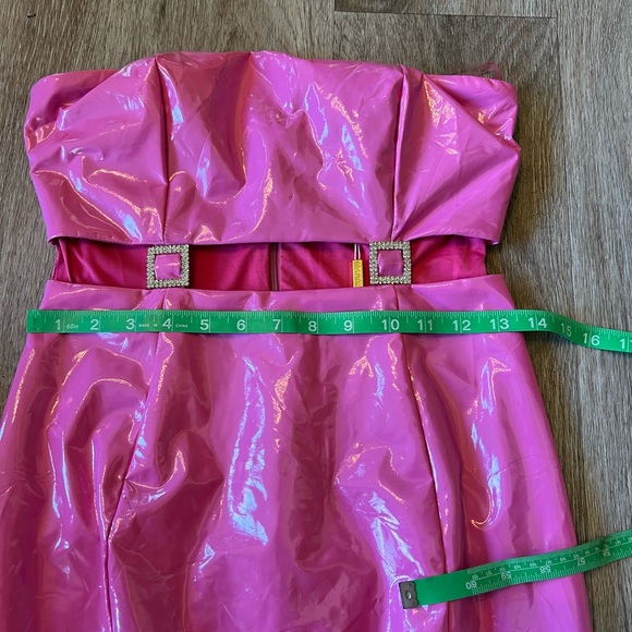 NWT Meshki Pink Jennifer Cut Out Mini Latex Dress Barbiecore Medium - Picture 11 of 13